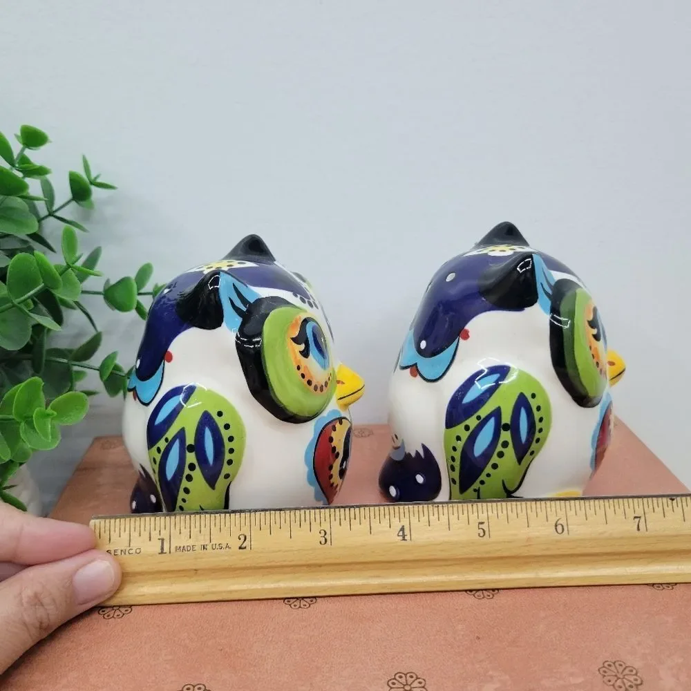 Colorful Ceramic Owl Salt & Pepper Shakers – Folk Art Style 🦉 - Picture 10 of 11